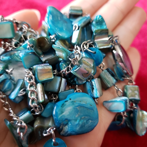 Two Strand Blue Shell and Glass bead Necklace - Picture 9 of 11